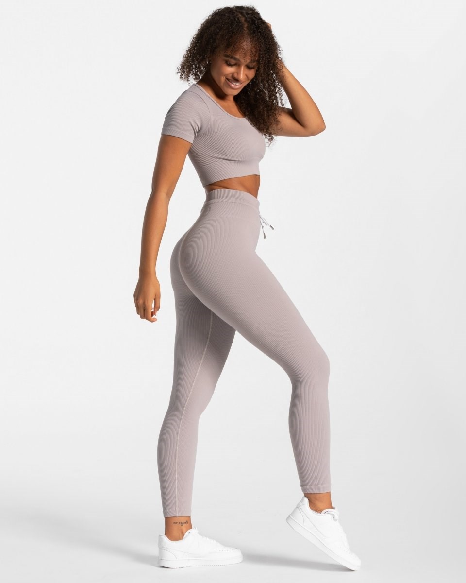 TEVEO Žebrovaný Crop Top Stone | OIPT-28195