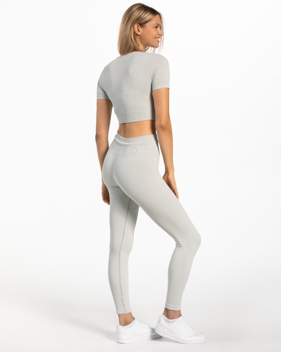 TEVEO Žebrovaný Crop Top Světle Šedé | RFNO-23407