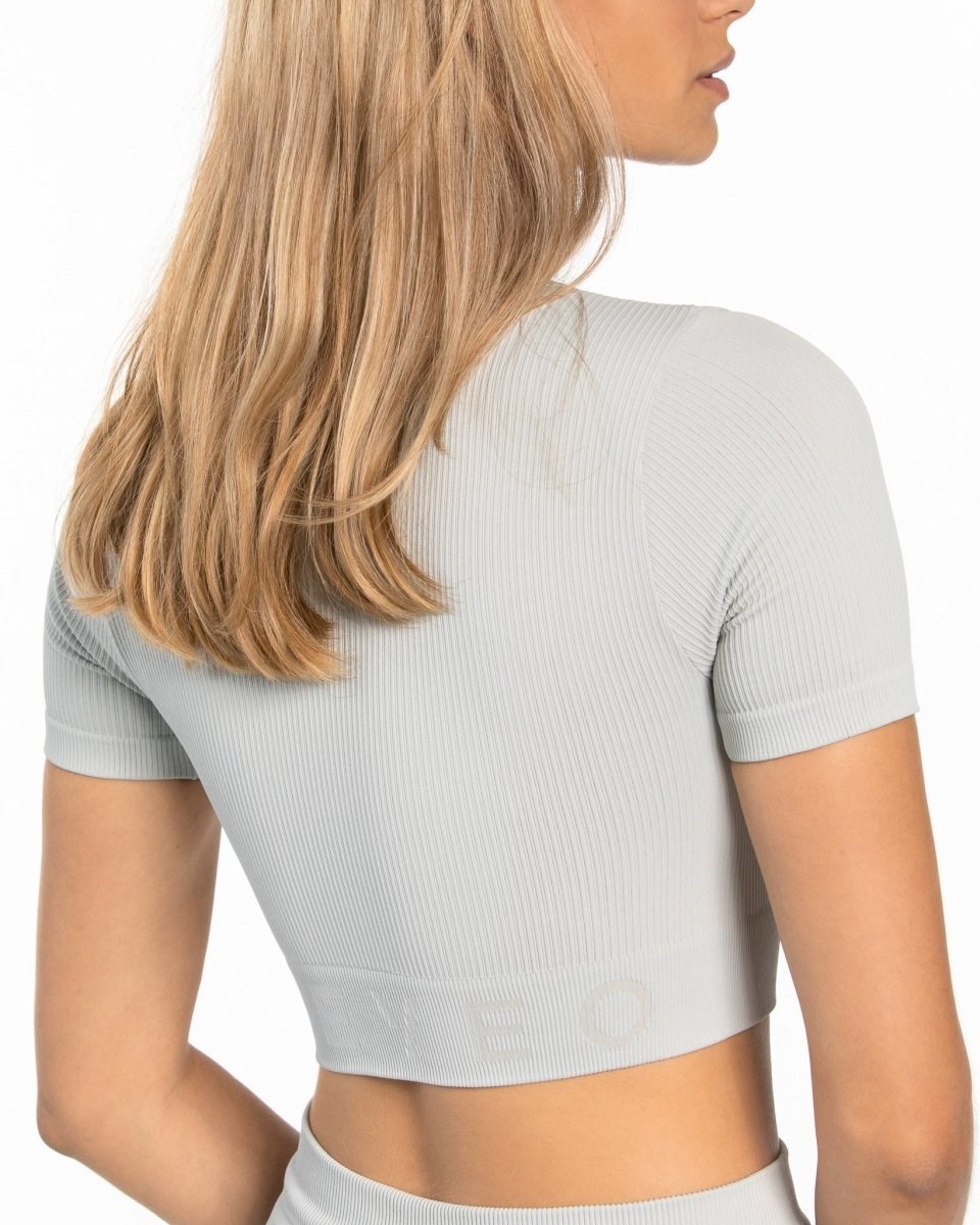 TEVEO Žebrovaný Crop Top Světle Šedé | RFNO-23407