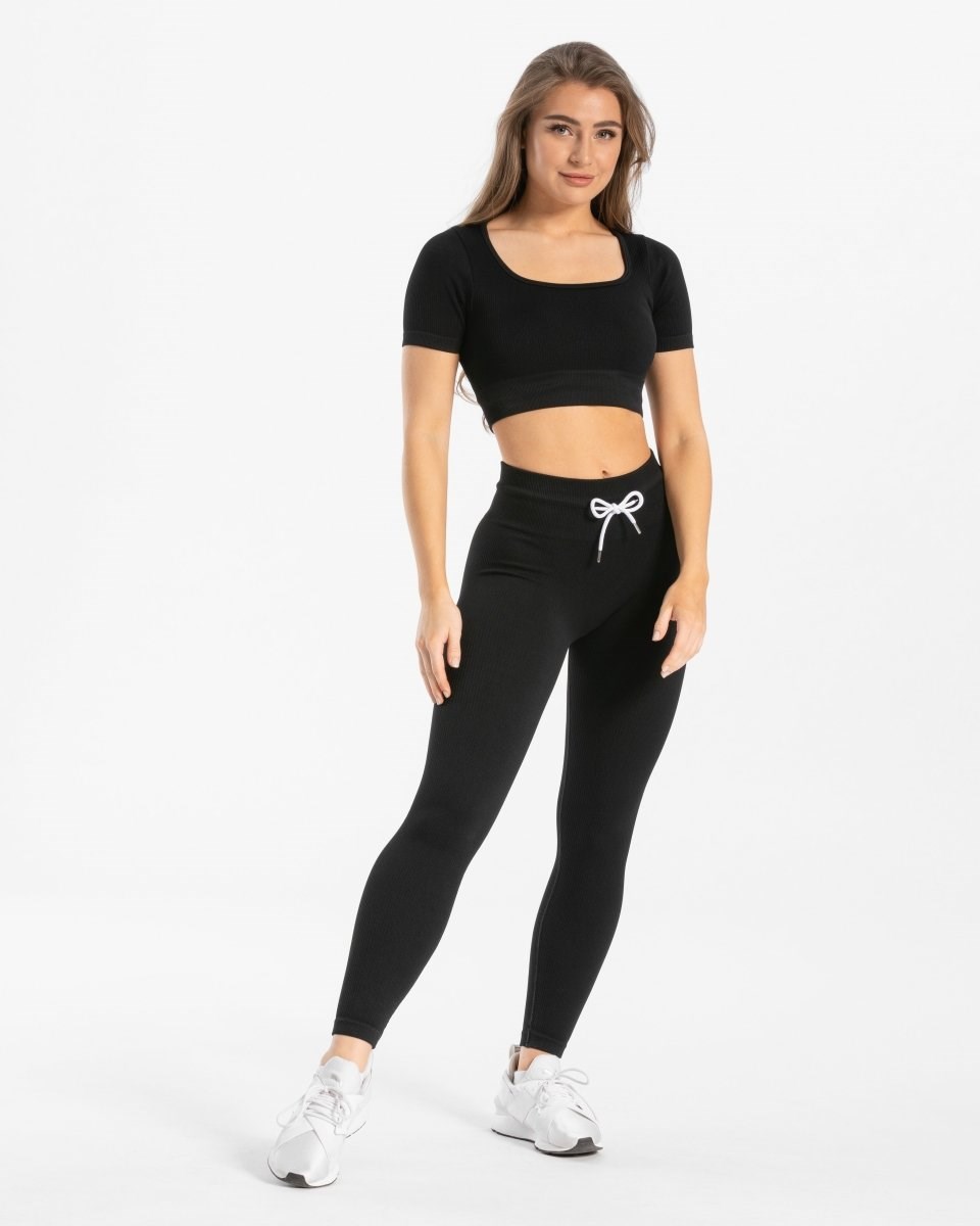 TEVEO Žebrovaný Crop Top Černé | PIHC-81094