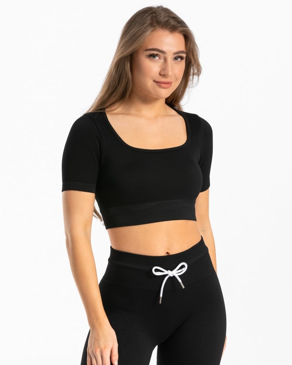 TEVEO Žebrovaný Crop Top Černé | PIHC-81094