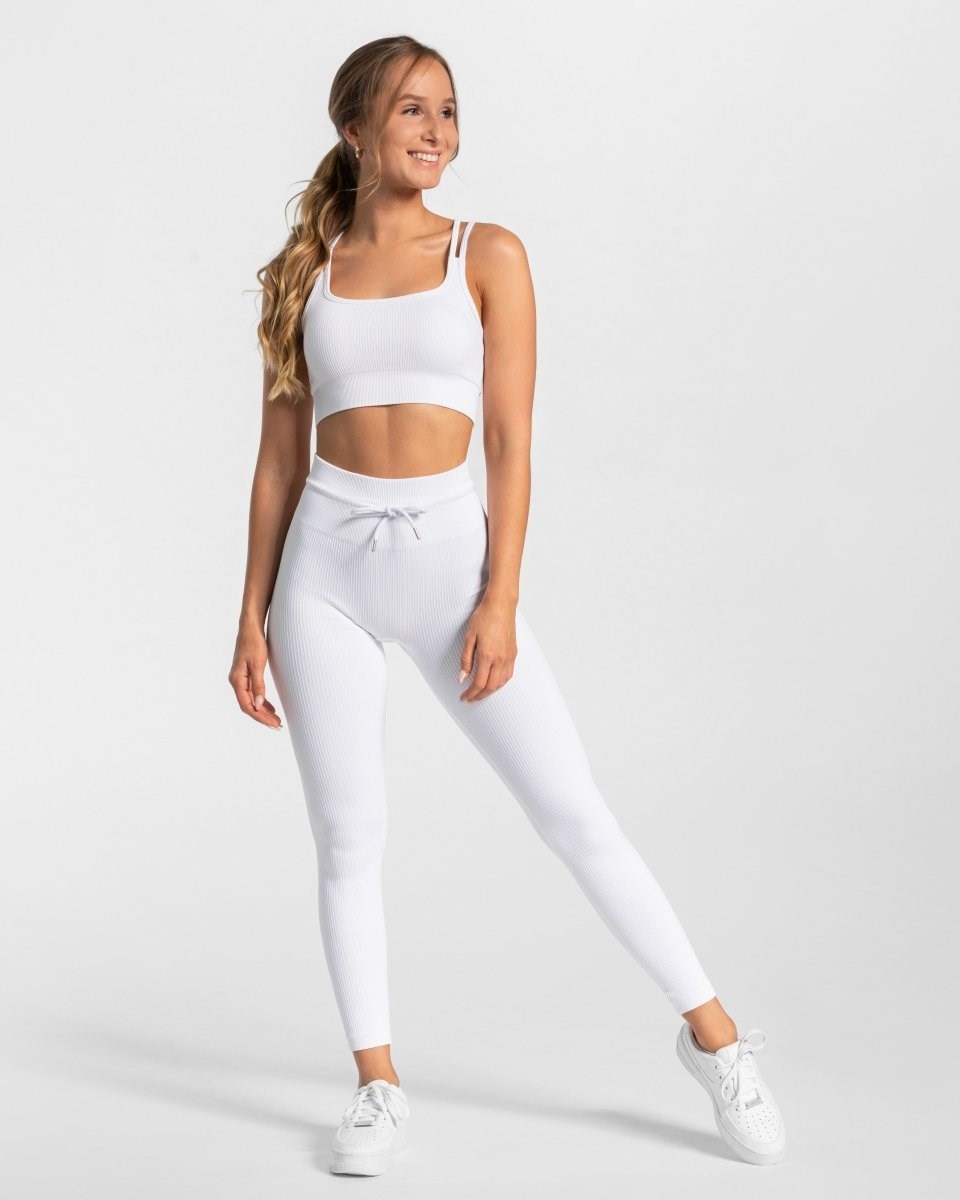 TEVEO Žebrovaný Leggings Bílé | NVWA-49287