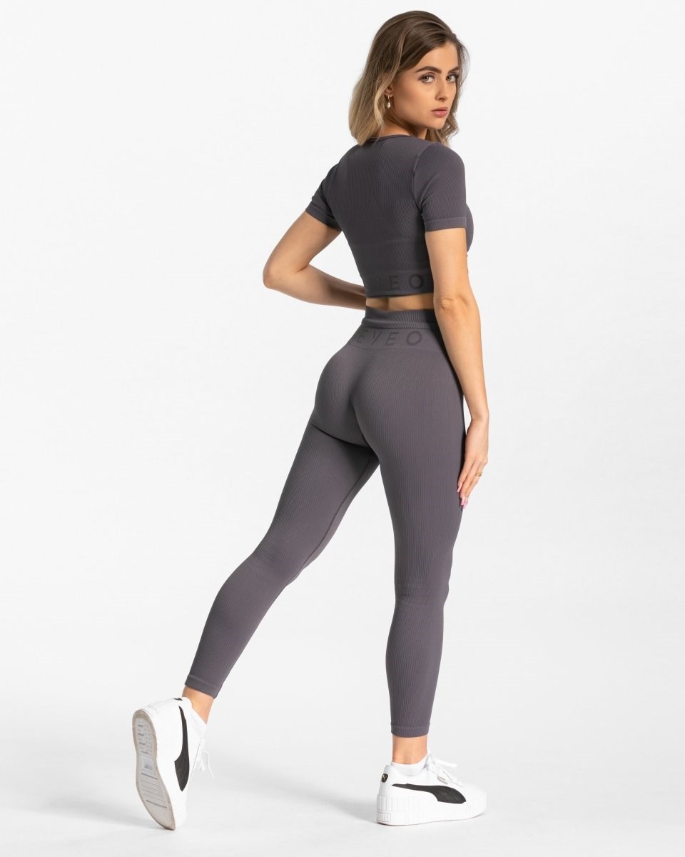 TEVEO Žebrovaný Leggings Gray | KWUE-12684