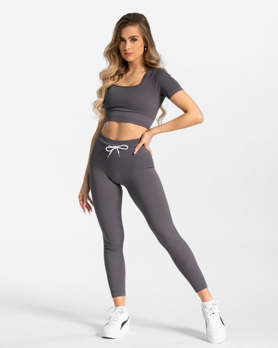 TEVEO Žebrovaný Leggings Gray | KWUE-12684