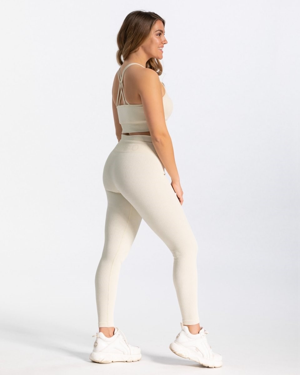 TEVEO Žebrovaný Leggings Ivory | QWVM-94235