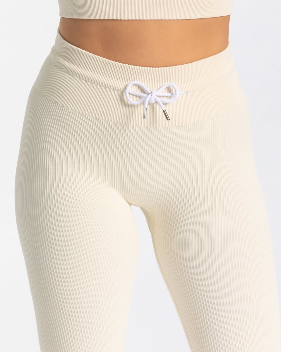 TEVEO Žebrovaný Leggings Ivory | QWVM-94235