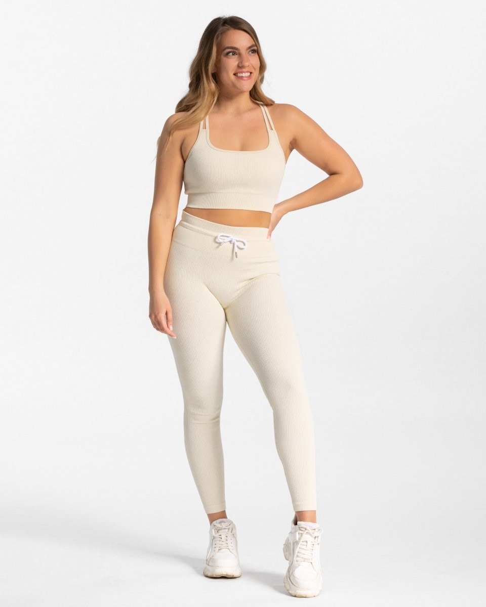 TEVEO Žebrovaný Leggings Ivory | QWVM-94235