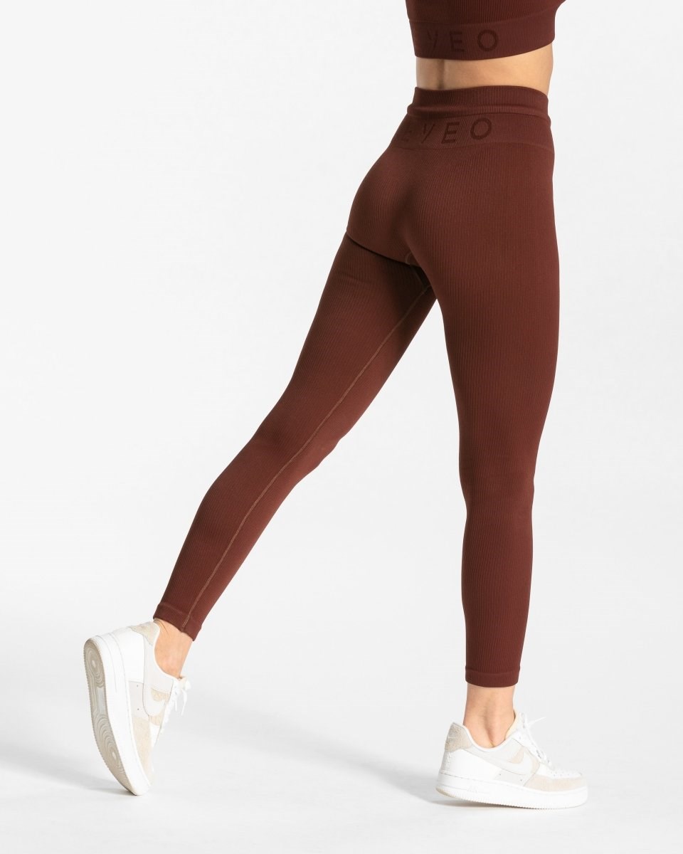 TEVEO Žebrovaný Leggings Mahagoni | OJFX-90452