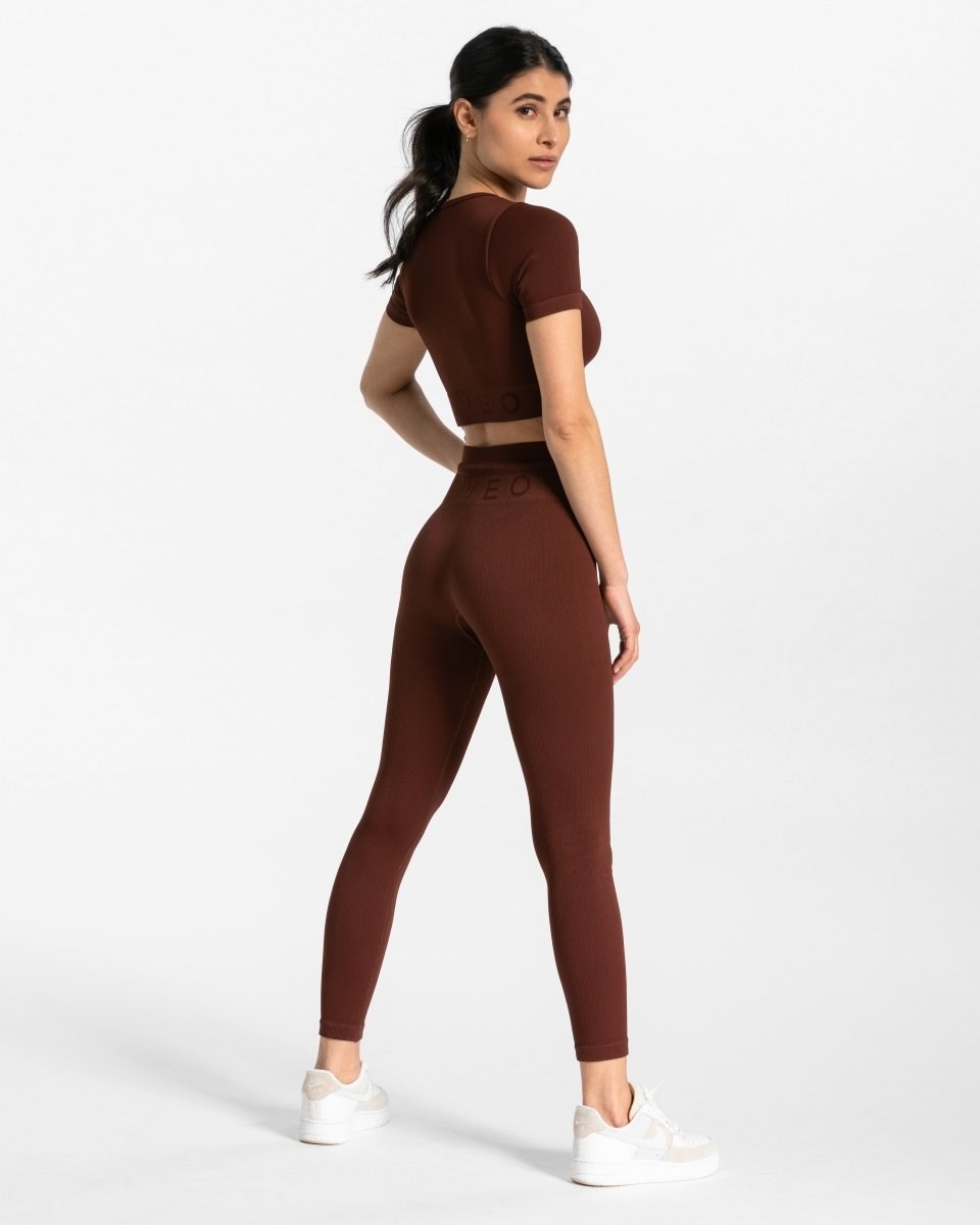 TEVEO Žebrovaný Leggings Mahagoni | OJFX-90452