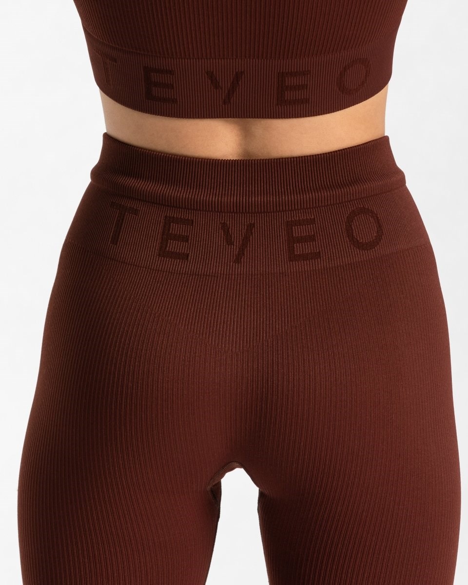 TEVEO Žebrovaný Leggings Mahagoni | OJFX-90452