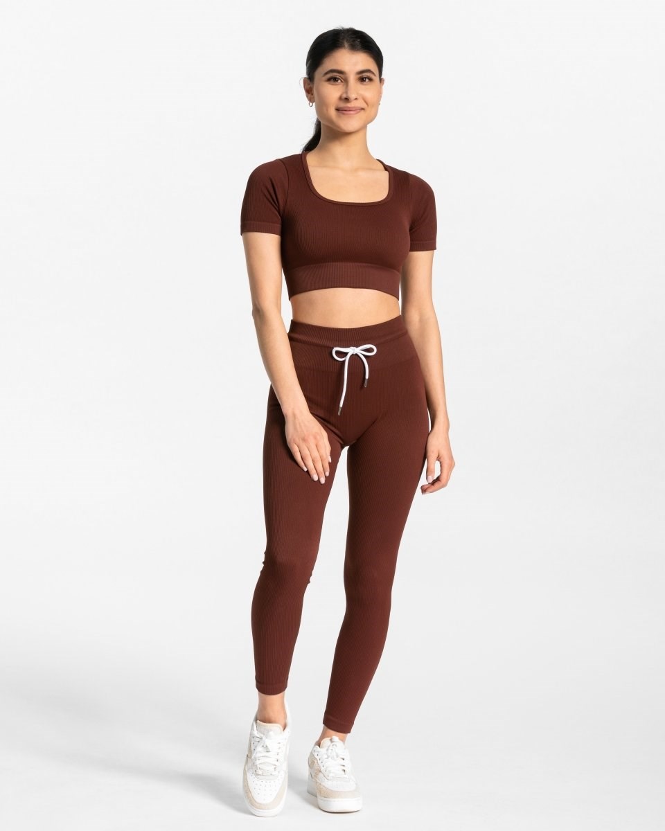 TEVEO Žebrovaný Leggings Mahagoni | OJFX-90452
