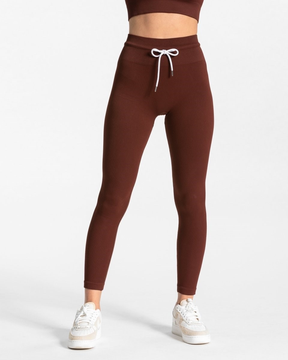 TEVEO Žebrovaný Leggings Mahagoni | OJFX-90452
