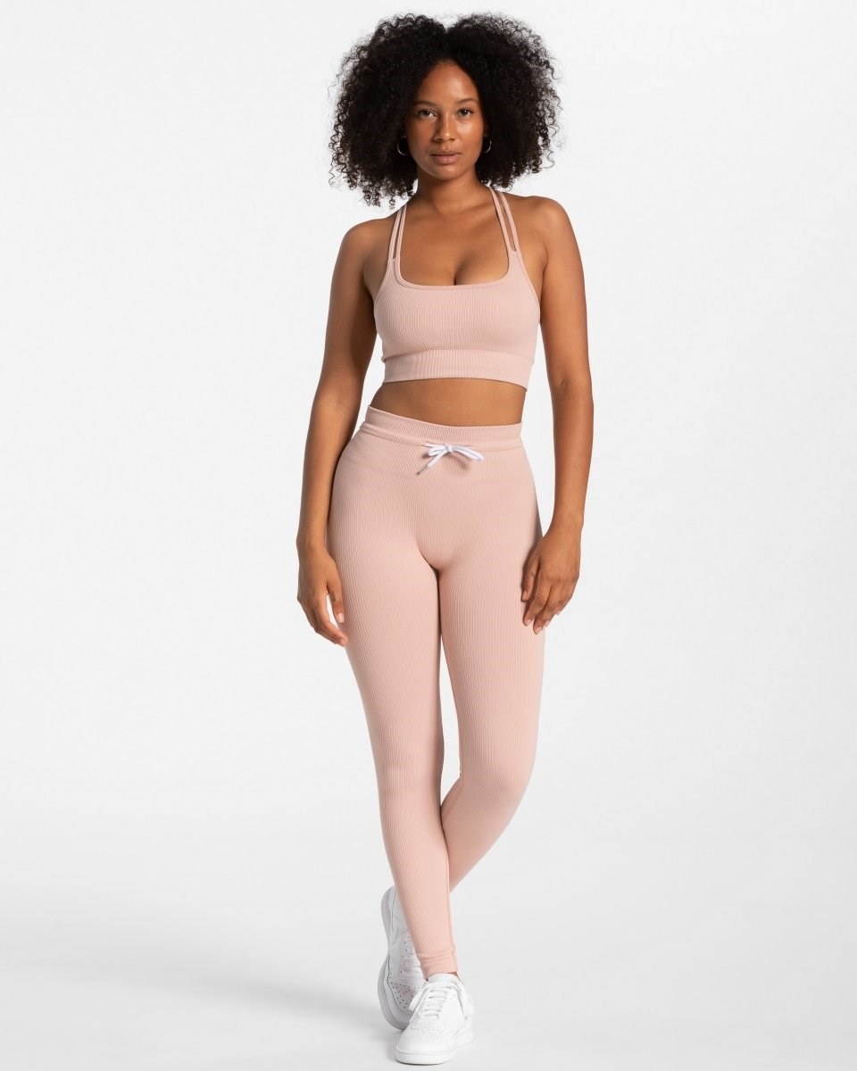 TEVEO Žebrovaný Leggings Růžové | TMQS-42370