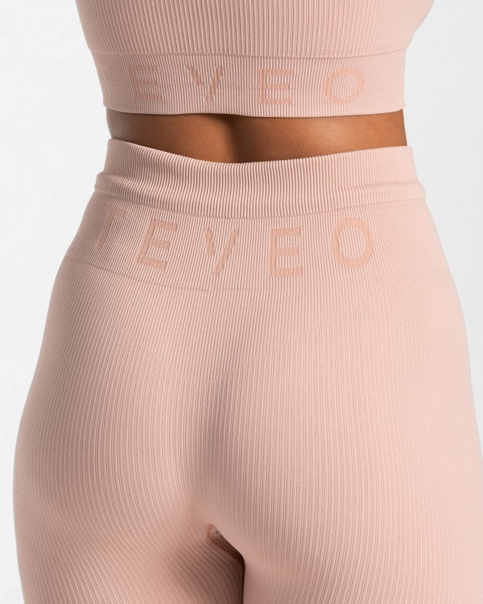 TEVEO Žebrovaný Leggings Růžové | TMQS-42370