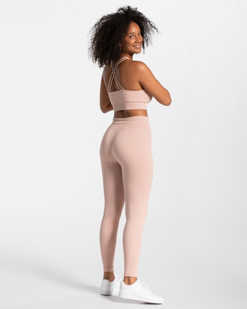 TEVEO Žebrovaný Leggings Růžové | TMQS-42370