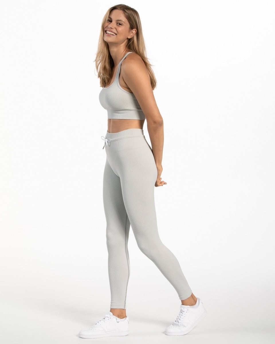 TEVEO Žebrovaný Leggings Světle Šedé | NCDQ-92451