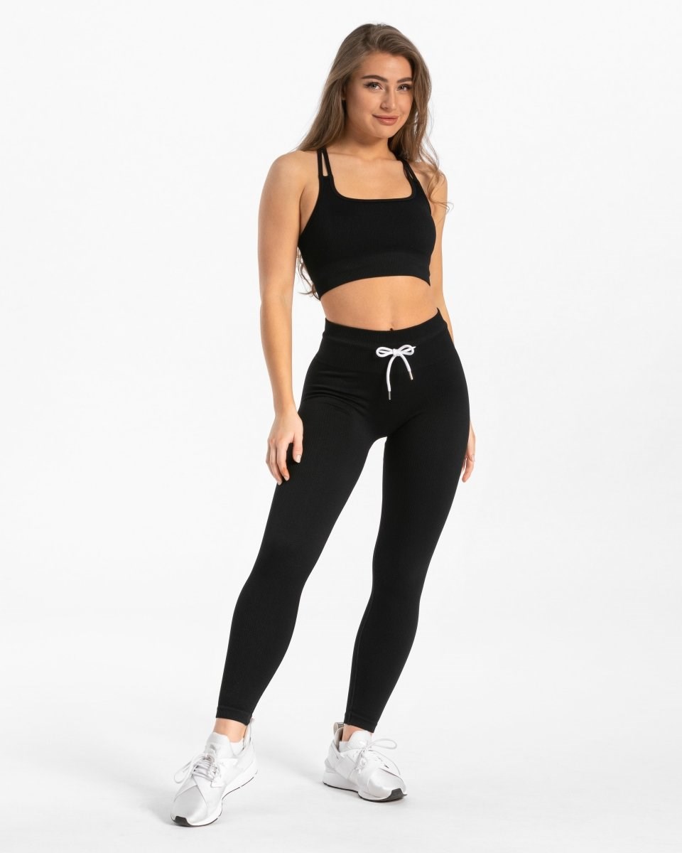 TEVEO Žebrovaný Leggings Černé | OZVK-75160