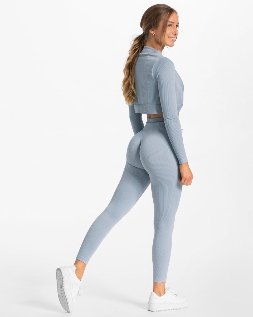 TEVEO Žebrovaný Zip Jackets Blankyt | KNMV-82054