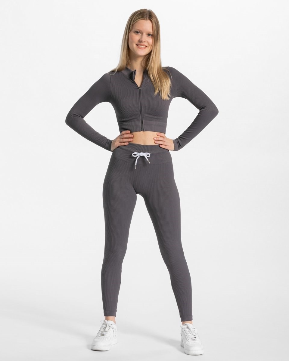 TEVEO Žebrovaný Zip Jackets Gray | LIER-48239