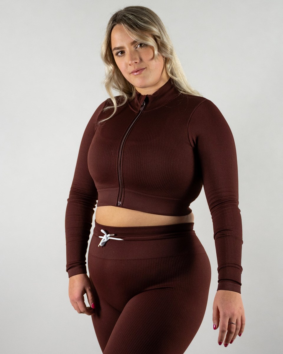 TEVEO Žebrovaný Zip Jackets Mahagoni | OPDC-92017
