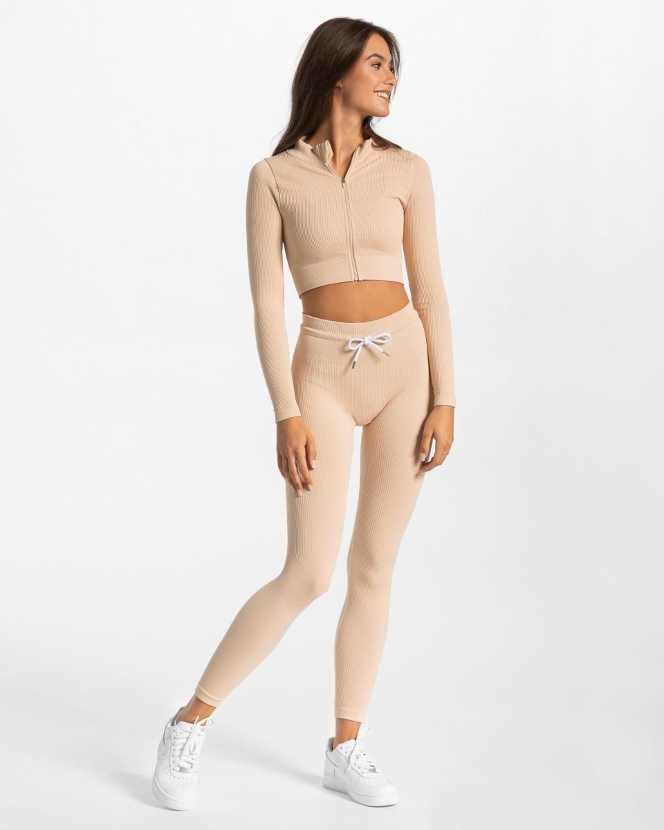 TEVEO Žebrovaný Zip Jackets Nude | PYQF-30958