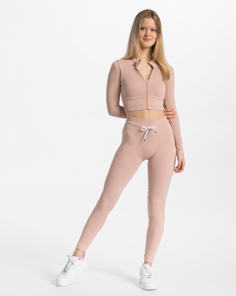 TEVEO Žebrovaný Zip Jackets Růžové | TJFR-76821