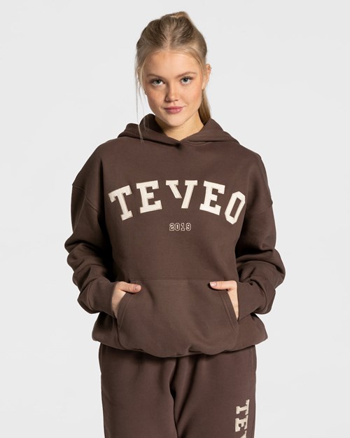 TEVEO College Oversized Hoodie Tmavě Hnědé | ILGX-80426