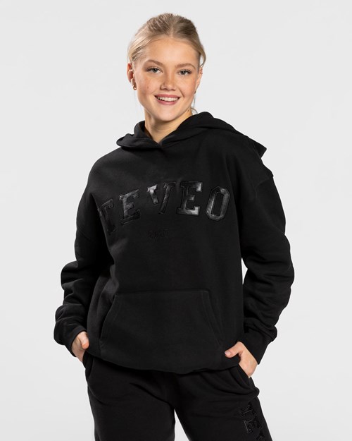 TEVEO College Oversized Hoodie Černé | JGVI-14895