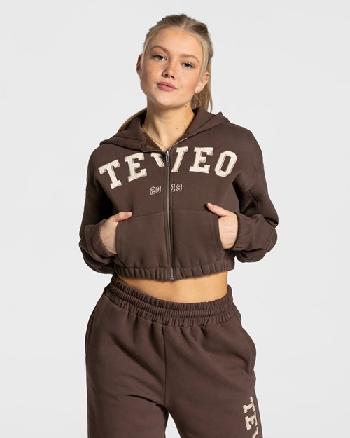 TEVEO College Zip Hoodie Tmavě Hnědé | OTVP-06952