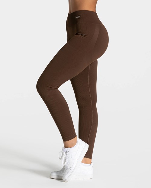 TEVEO Elegantní Scrunch Leggings Tmavě Hnědé | HJDS-30126