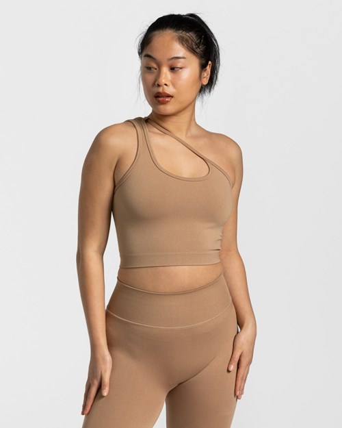 TEVEO Sassy One Shoulder Top Béžový | DIZW-39652