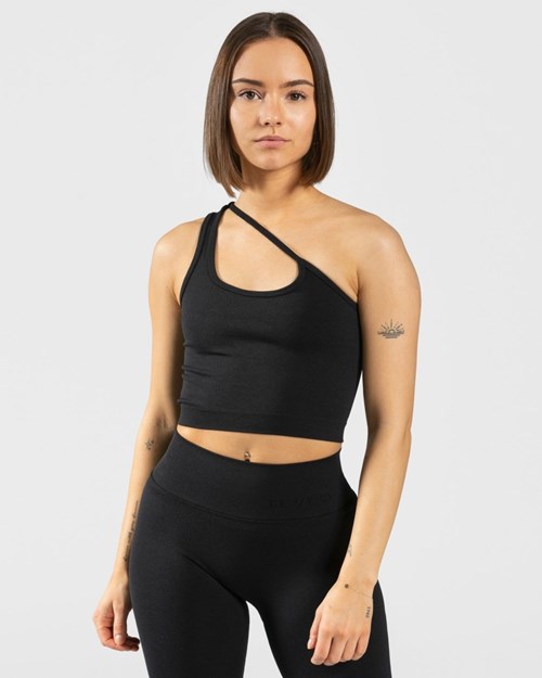TEVEO Sassy One Shoulder Top Černé | JYLD-56478