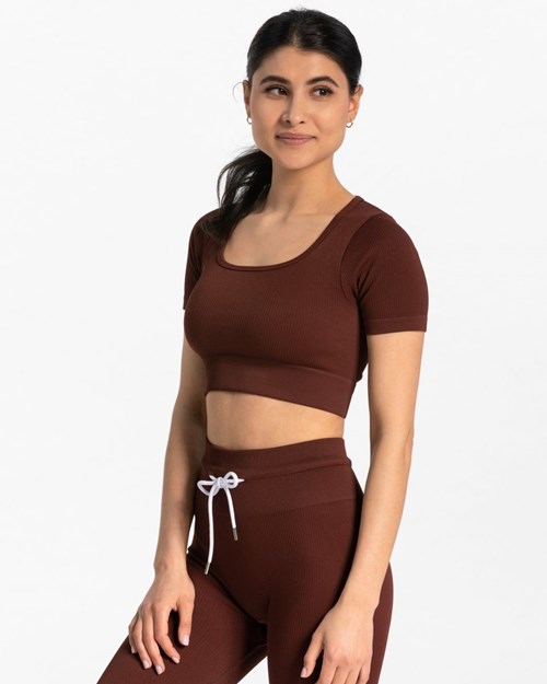 TEVEO Žebrovaný Crop Top Mahagoni | SZUW-74305