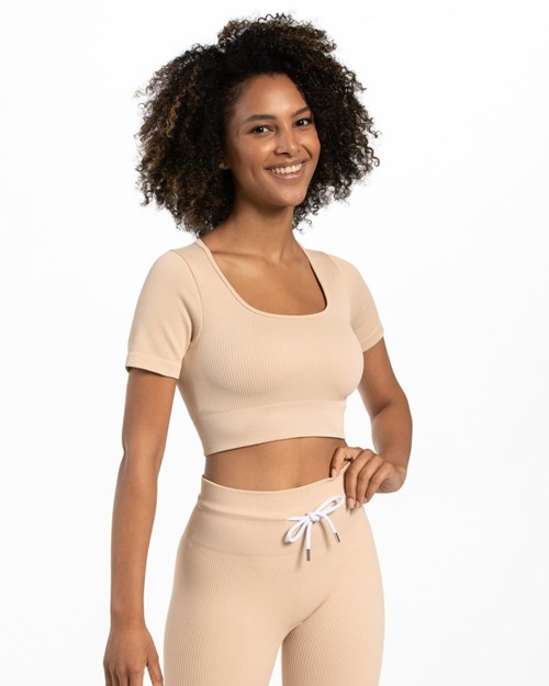 TEVEO Žebrovaný Crop Top Nude | TWXH-96574