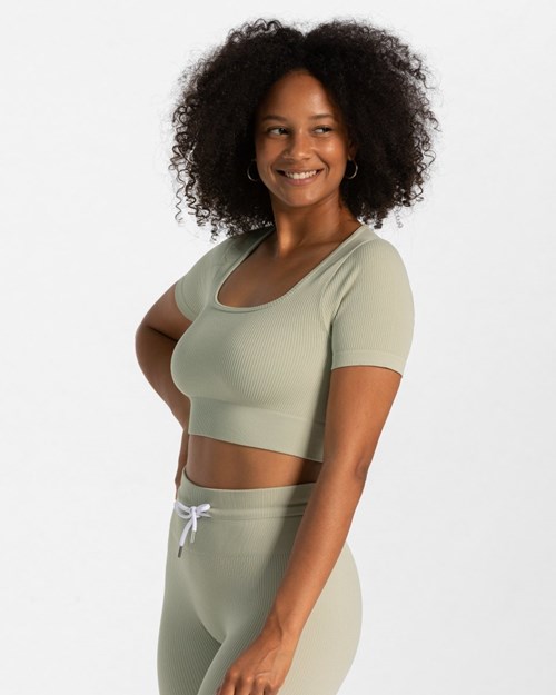 TEVEO Žebrovaný Crop Top Salbei | WCVE-95138