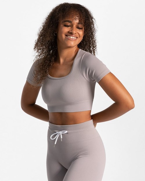 TEVEO Žebrovaný Crop Top Stone | OIPT-28195