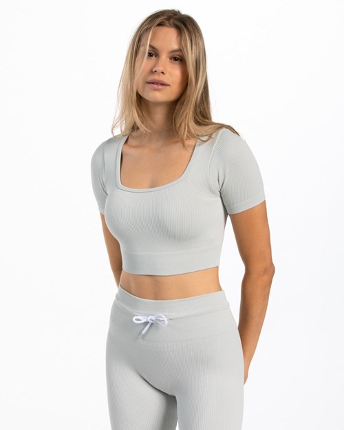 TEVEO Žebrovaný Crop Top Světle Šedé | RFNO-23407