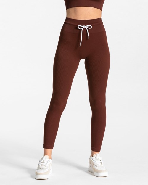 TEVEO Žebrovaný Leggings Mahagoni | OJFX-90452