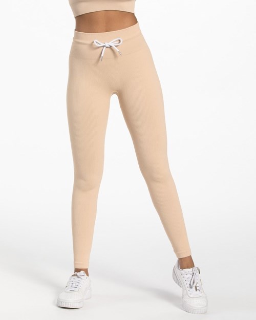 TEVEO Žebrovaný Leggings Nude | MFPE-65809