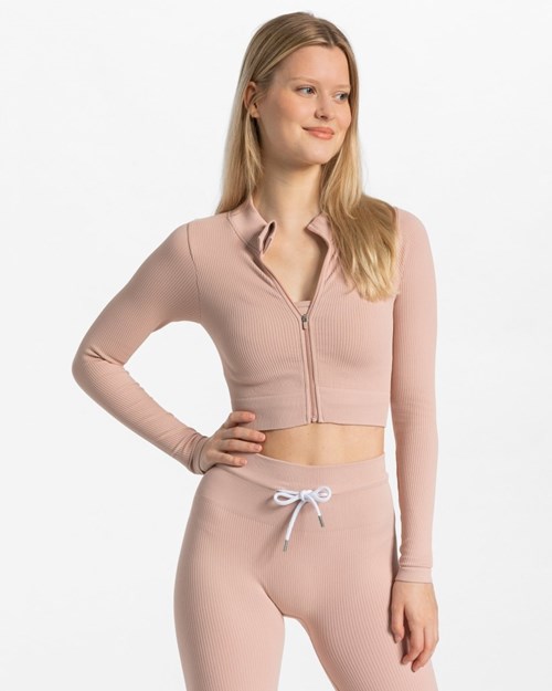 TEVEO Žebrovaný Zip Jackets Růžové | TJFR-76821